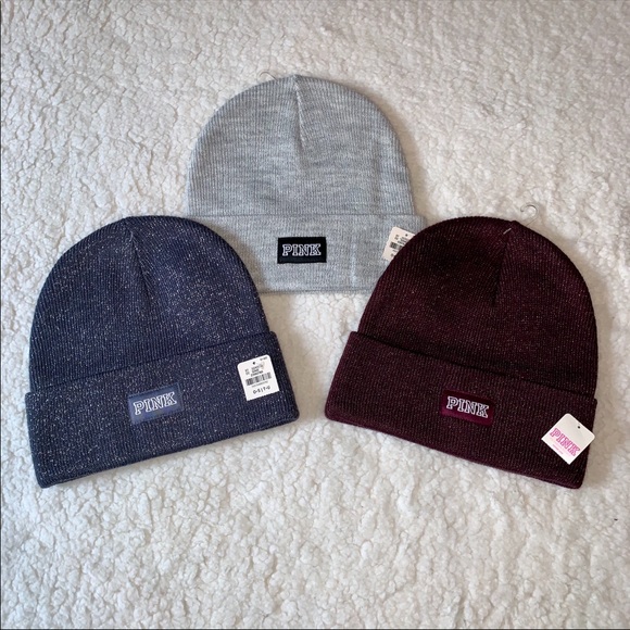 🔥VS PINK Sparkle Shimmer Beanie Hat Blue Jay - Picture 7 of 7
